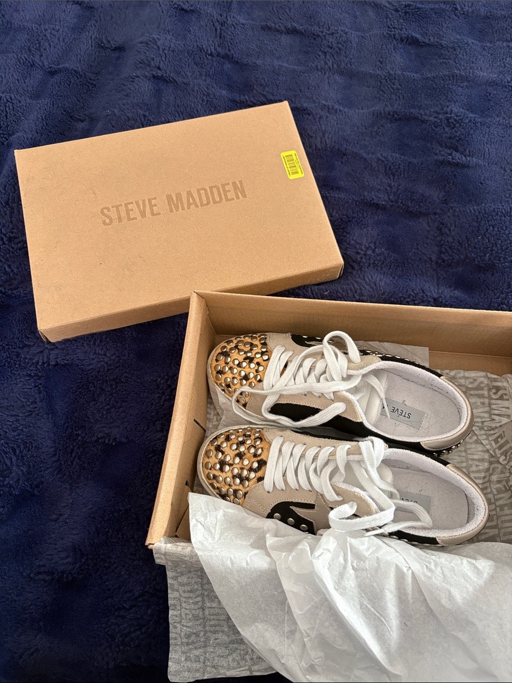 Steve Madden White and Gold Studded Sneakers with Black Accents